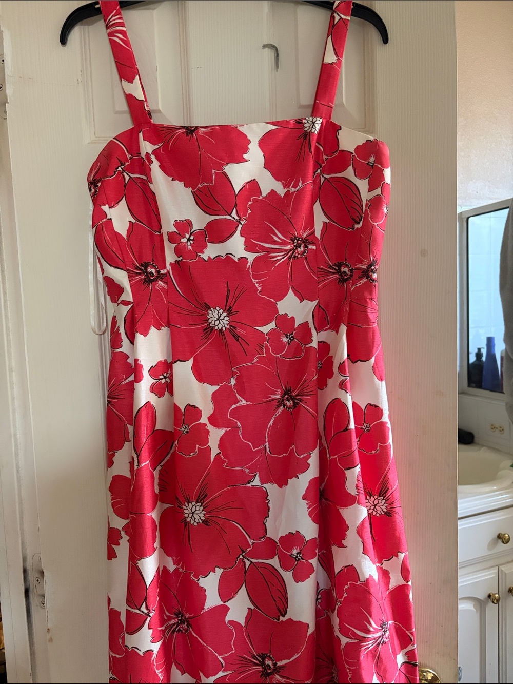 Dress Barn Red and White Strapless Floral Sundress